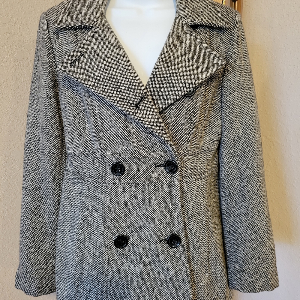 George Women's Black and White Herringbone Pea Coat